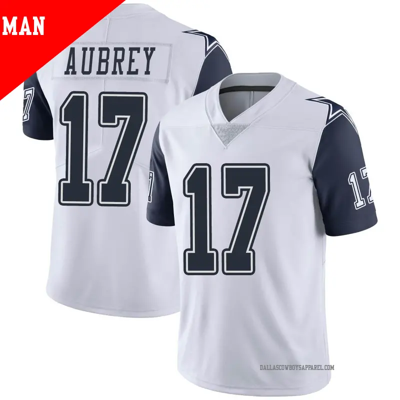 Men s 17 Brandon Aubrey Dallas Cowboys Limited White Color Rush Vapor Untouchable Jersey