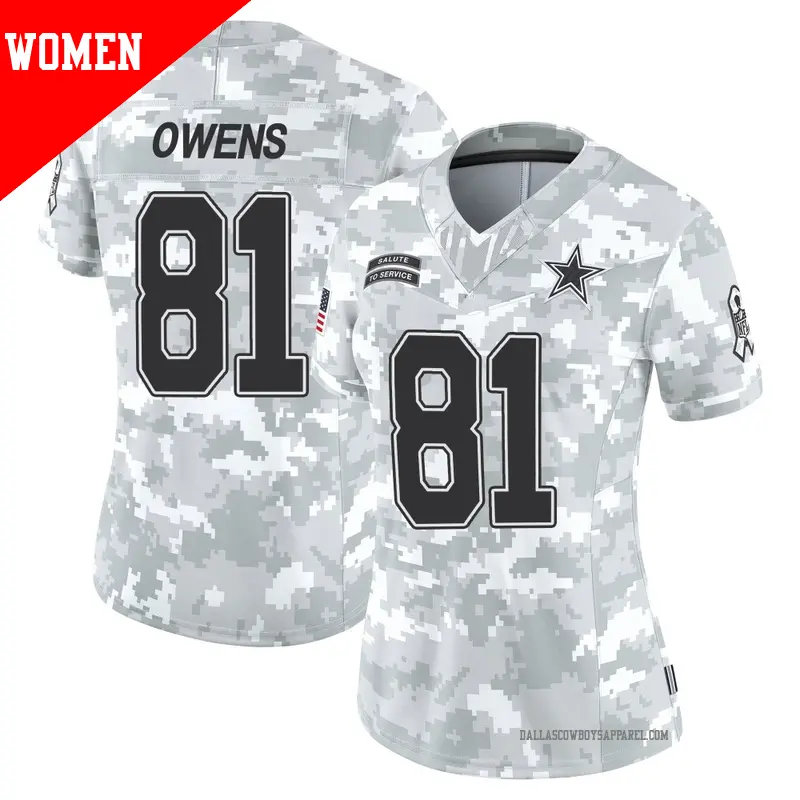 Women's ＃81 Terrell Owens Dallas Cowboys Limited Arctic Camo 2024 Salute to Service Jersey