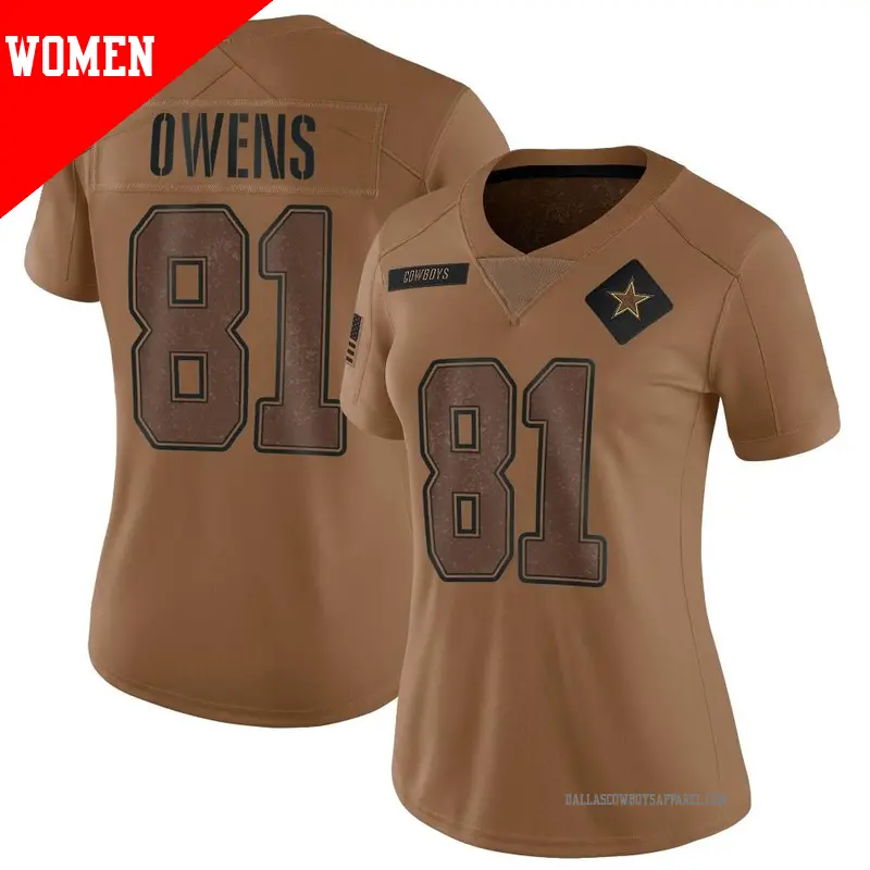 Women's ＃81 Terrell Owens Dallas Cowboys Limited Brown 2023 Salute To Service Jersey
