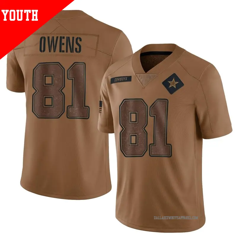 Youth ＃81 Terrell Owens Dallas Cowboys Limited Brown 2023 Salute To Service Jersey